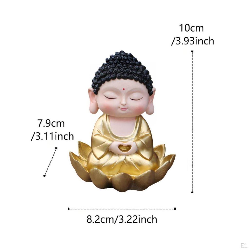 Golden Meditating Buddha Statue Finish Little Figurine Peaceful Expression Resin Monk