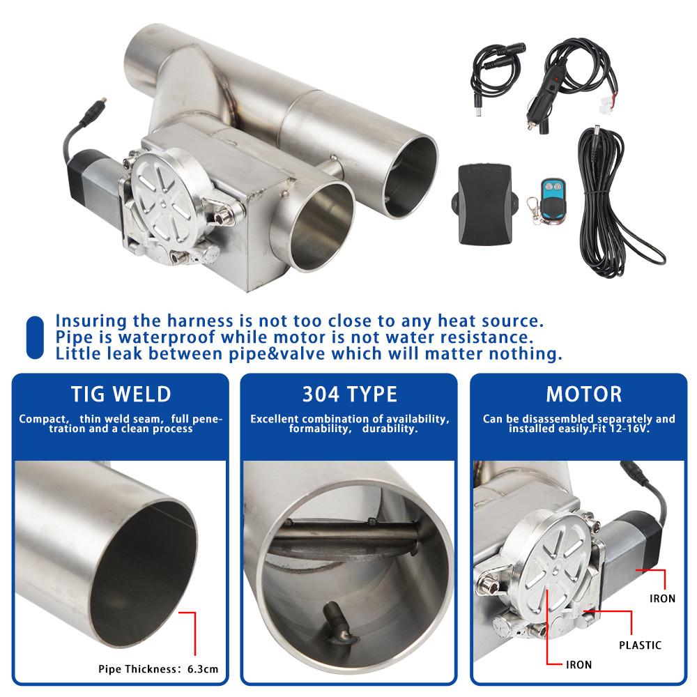 Universelles 2,5'' 3'' Doppelauslassventil Elektrisches Auspuffrohr Schalldämpfer Auspuffklappe Cut Out Ventil Kit Edelstahl TP-1028A