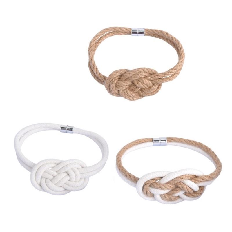 Magnetic Hemps Curtain Tiebacks,Decorative Drapery Holdbacks Bohemians Styles Woven Curtain Tie Back with Exquisite Knot