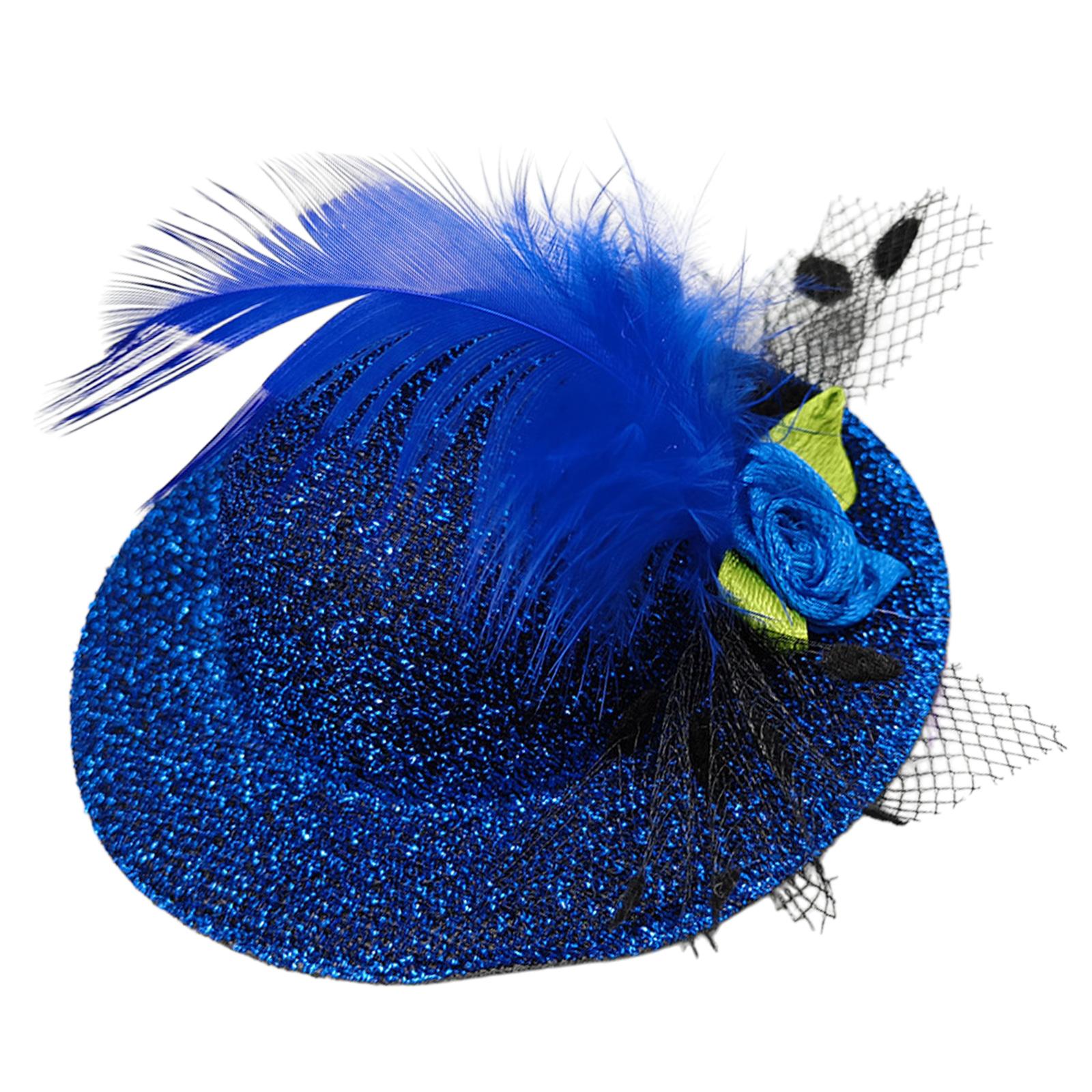 

Мини-зажим для шляпы, маленькая заколка для шляпы для чаепития, заколка для волос с цветочным пером для девочек, аксессуары для волос на день рождения синий