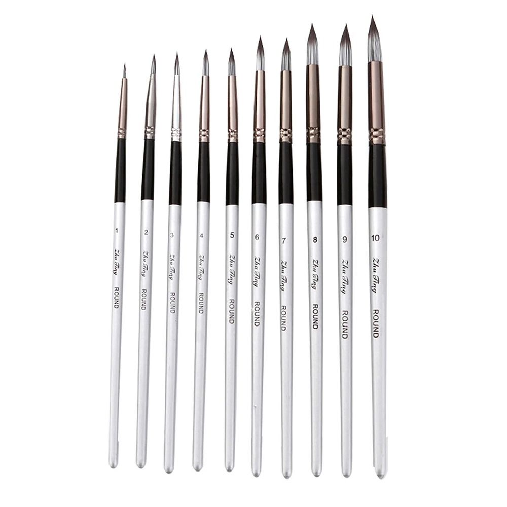 10Pcs/Set Wooden Handle Artist Paintbrushes Nylon Drawing Kit  for Acrylic Oil Painting