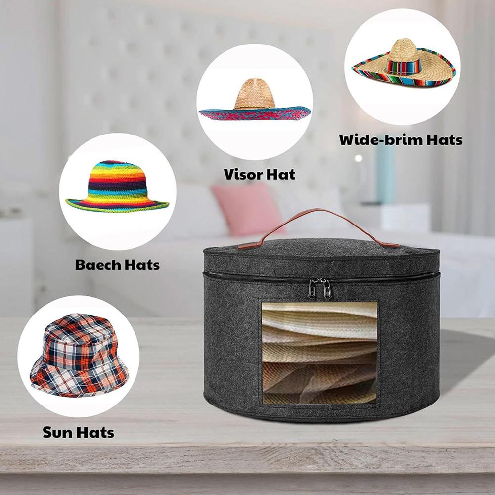 Collapsible Hat Case -Handle & Shoulder Strap Hat Clothes Storage Bin Foldable Hat Organizer Bag for Travel and Closet Storage