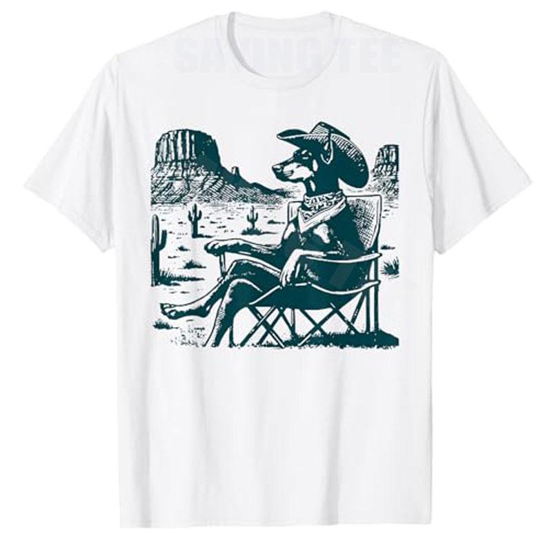 Vintage DoberUnisex UFO Western Cowboy Funny Dog Relaxing Meme TShirt Y2k Dog Dad Summer Fashion Life Vacation Saying Tee Novelty S