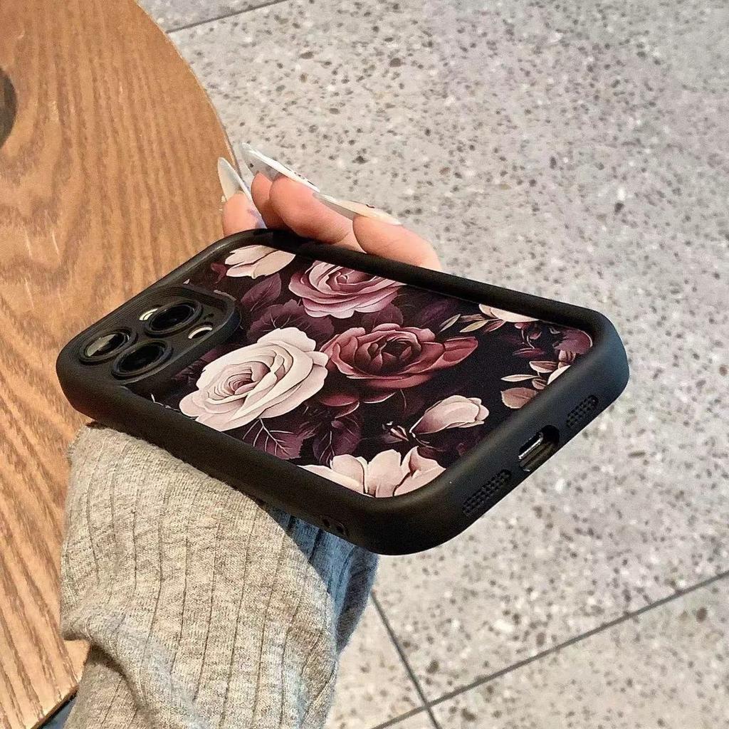 Retro big rose for Apple 16plus mobile phone case 15promax creative 14 new 13pro soft 12