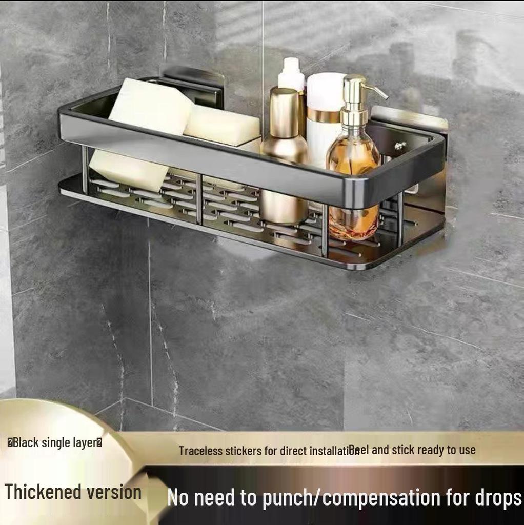 Suction Cup Wall-Mounted Triangle Bathroom Shelf - Space Aluminum, No Drilling Required