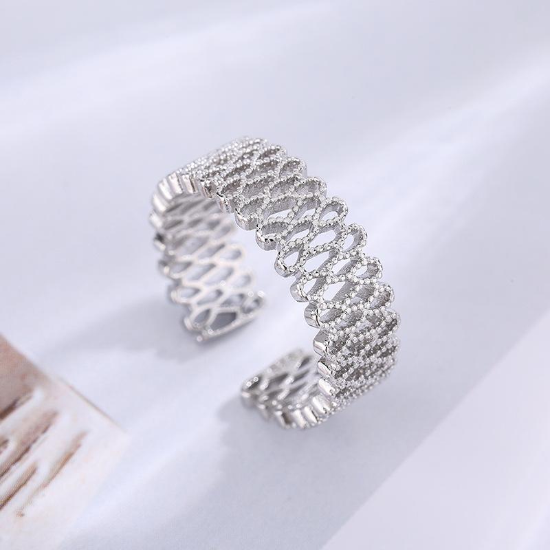 New Fashion Woven Lace 925 Sterling Silver Hollow Personality Light Luxury Opening Rings TYB586