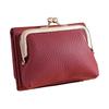 Slim Ladies Purse with Kiss Lock Pocket Coin Pouches and Credit Card Slots Change Pocket Short Wallet for Women Burgundy
