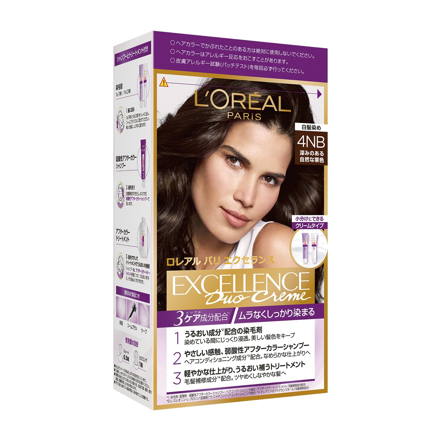 

Paris Excellence R Cream Hair Color for Gray Natural Chestnut Brown L Oreal Hair, 4NB, Deep, (Quasi-drug)