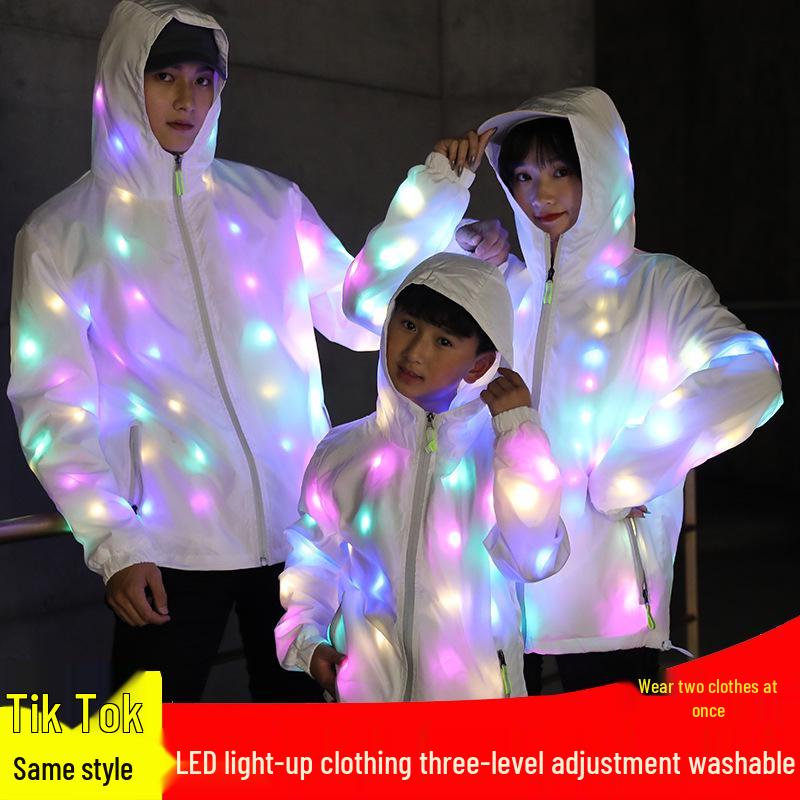 

Colorful LED Reflective Fluorescent Windbreaker for Men, Women, Couples, and Children - TikTok Style Luminous Night Light Coat Large
