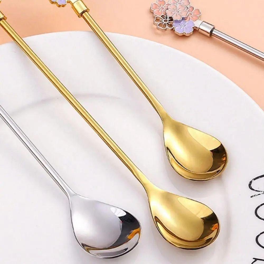 Cherry Blossoms Espresso Spoon Long Handle Ice Spoon Tableware Decoration Coffee Dessert Spoon Tea