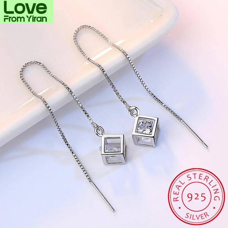 

Элегантные модные серьги-капли из стерлингового серебра 925 пробы с кубическим окошком Love Window и цирконием, длинные серьги-кисточки на цепочке S-E238