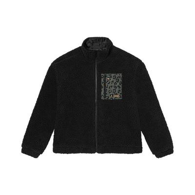 Solid Color Stand Collar Zipper Animal Print Logo Embroidered Jacket Women Jackets Black VN000432BLK