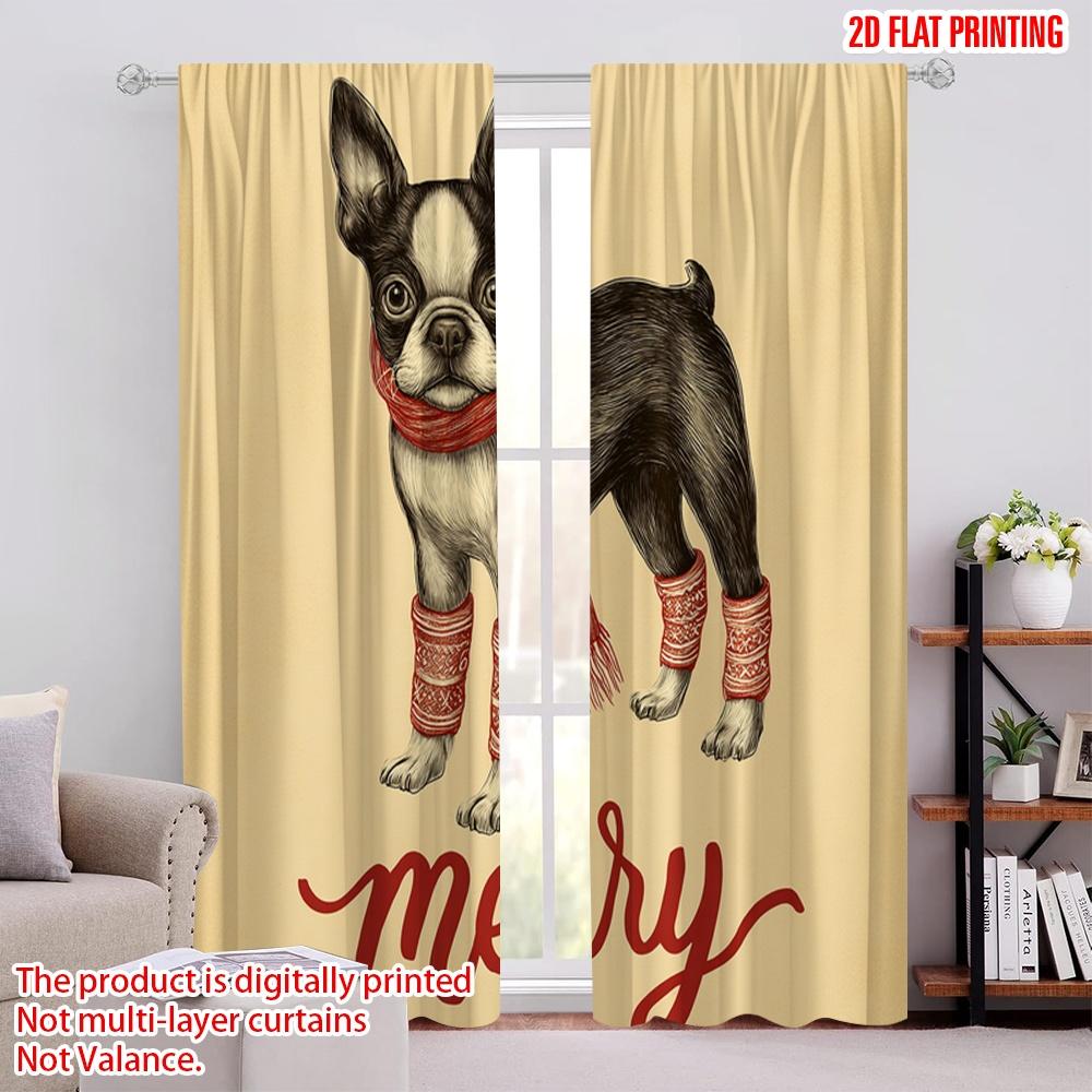 

2pcs,2D plane printing Window Curtain Boston Terrier and Reindeer Deer Durable 100% Polyester Fabric (without rod) Decorations 52.50 × 116.00 cm 2 pcs
