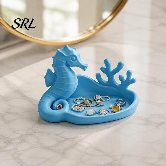 Coastal Style Home Decor Seahorse Coral Jewelry Tray, 3D Printed Ocean Themed Ring Earring Desktop Storage Tray Holder, Decorative Trinket Dish
