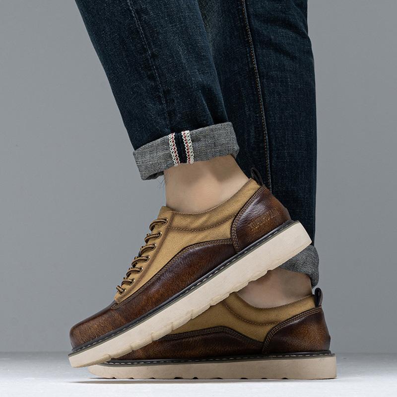 2025 Big Toe Men's Canvas Patchwork Leather Shoes Loafers Retro Workwear Shoes New High-quality Outdoor Casual Leather Shoes