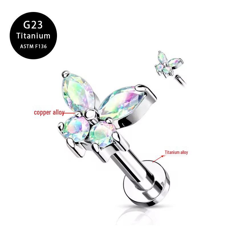 G23 Titanium Butterfly Lip & Ear Cartilage Stud Earrings with Internal Thread - Simple, Luxurious Design for Women's Piercings