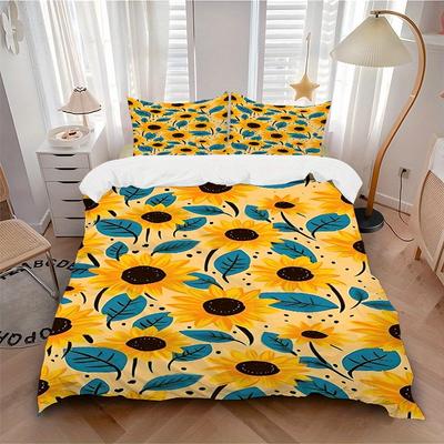 3pcs Sunflower Pattern Soft Comfortable Bedding Set, For Bedroom, Guest Room And Dorm, All - Season Use, High-Definition Printing122