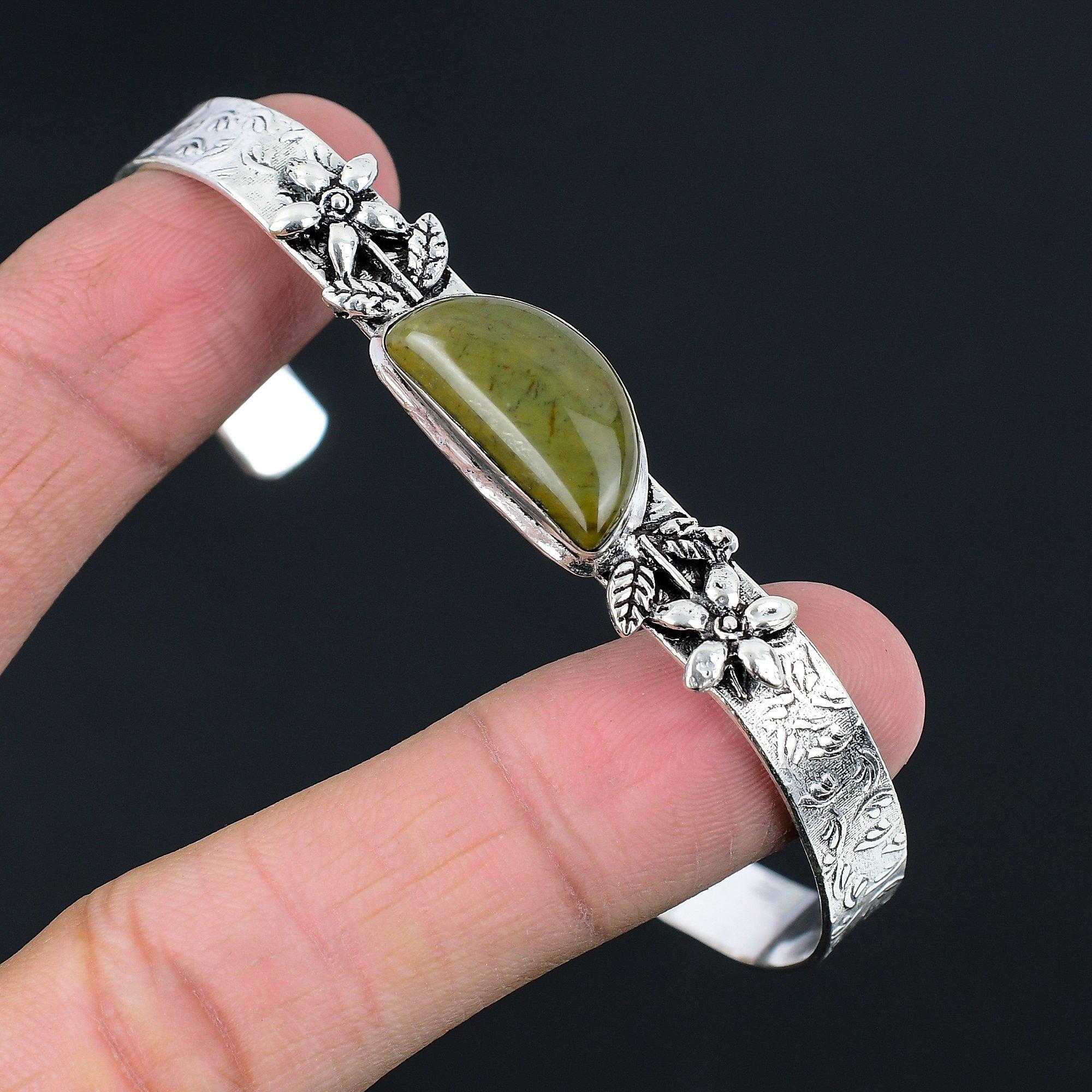 

Womens day Sale Sterling Silver Polychrome Jasper Stone Flower Bangle Jewelry Adjustable