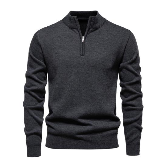 

Мужской свитшот со стойкой, на молнии, с половинной планкой, с длинным рукавом, пуловер, топы однотонные, осенне-зимние теплые топы M темно-серого