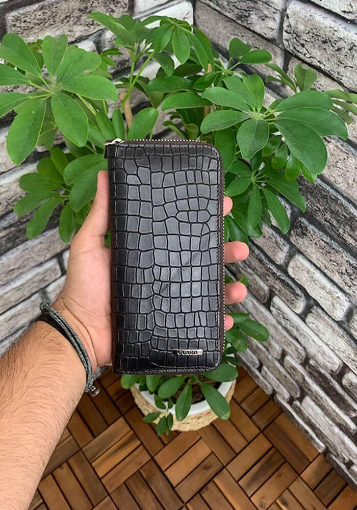 

Guard Dark Brown Croco Printed Zippered Portfolio Wallet