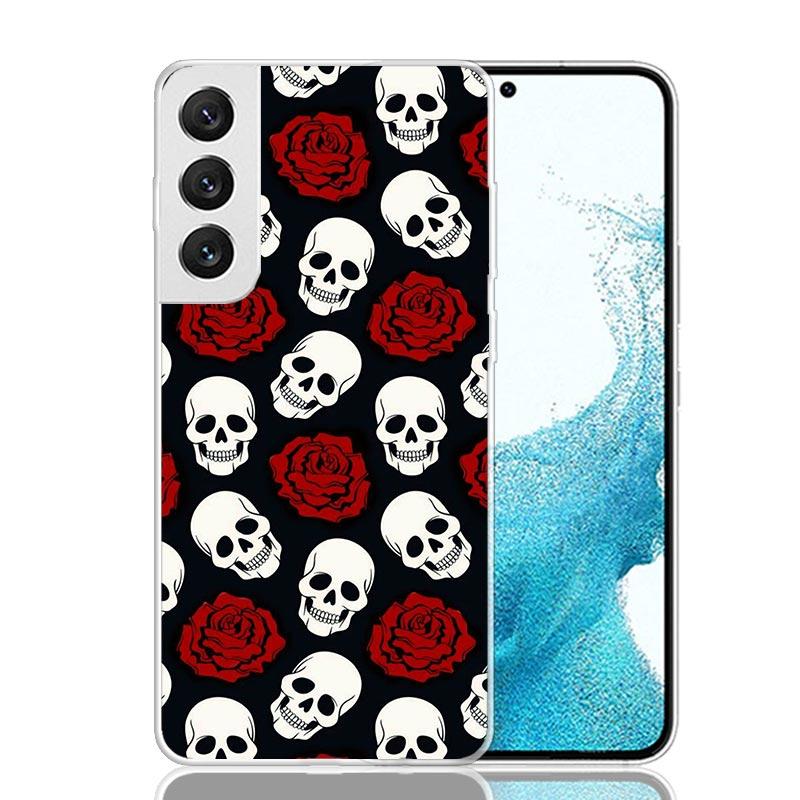 Human Skeleton Red Rose Phone Case For Samsung Galaxy S25 S24 S23 S22 S21 FE S20 Ultra S10 Plus Art Customized Coque Capa S24 S2