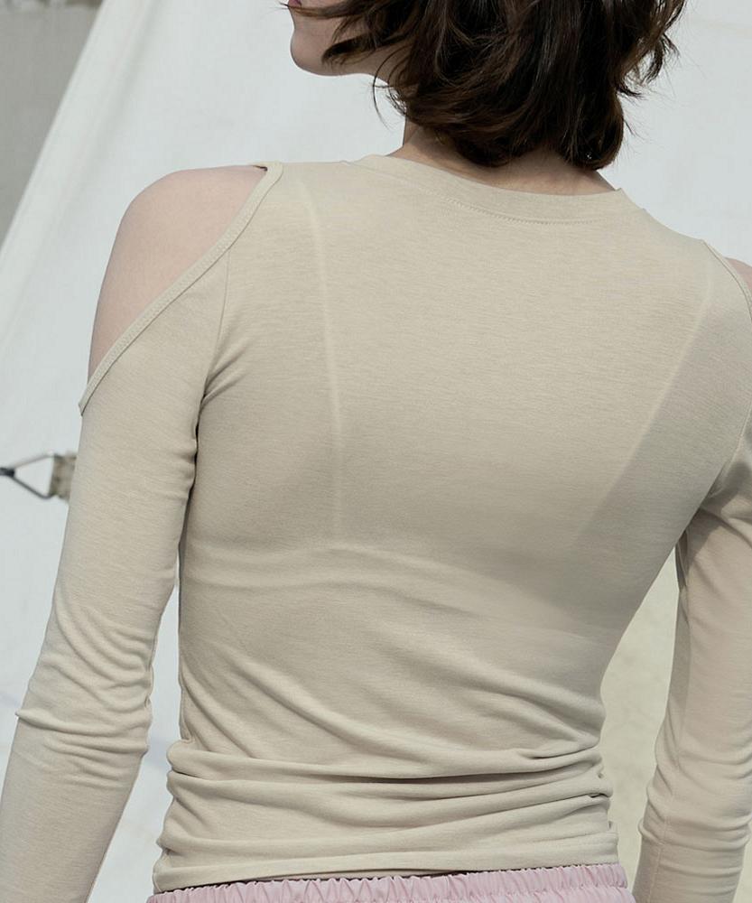 Debiweeo Lucy Shoulder Hole T-Shirt Devi-T0144-Sand Beige