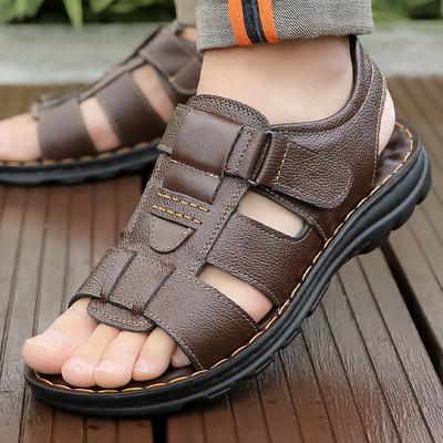 Sandals Genuine Leather 2025 Summer Comfortable and Versatile New Dad Breathable Cool Slippers Casual Versatile Soft-soled Beach Shoes