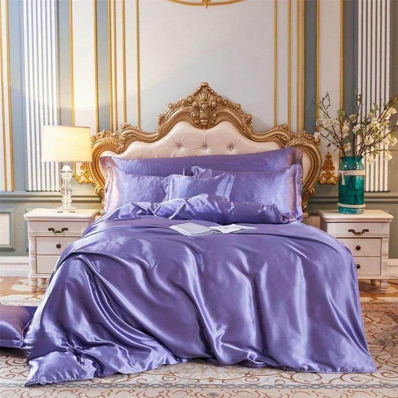 Hochwertiges Fleckenschutz-Bettwäsche-Set Doppelbett Imitation Seide Luxus-Bettwäsche-Set Queen Bequeme Seidige Deckenhülle Bettdeckenbezug-Set