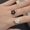1Pcs Golden White Floral Open Ring Copper Alloy Simulated Pearl Zircon Elegant Women Fashion Finger Jewelry Gift