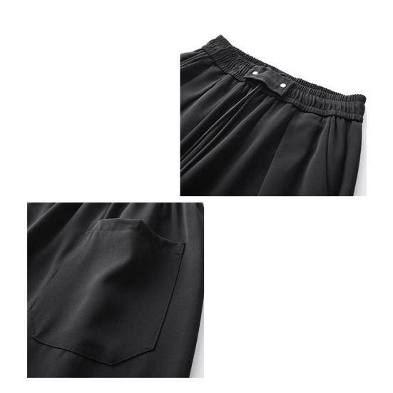 Men Pants Drawstring Waist Casual Trousers Solid Color Regular Style Long Pants with Reinforced Pockets Daily Wear