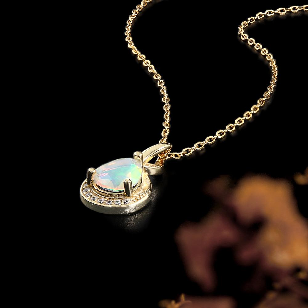 Simple design 925 sterling silver October Birthstone necklace Natural opal fine jewelry gemstones for women's party wear
