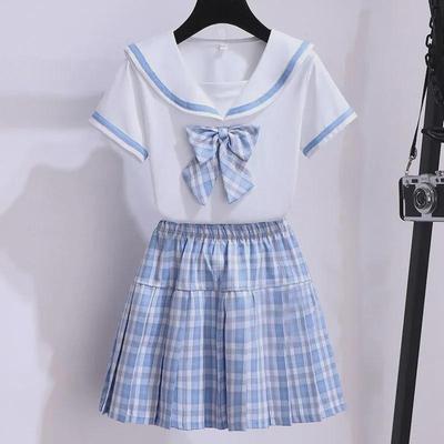Girls' Plaid Skirt Summer Suit: JK College Style Two-Piece for Primary and Secondary Students