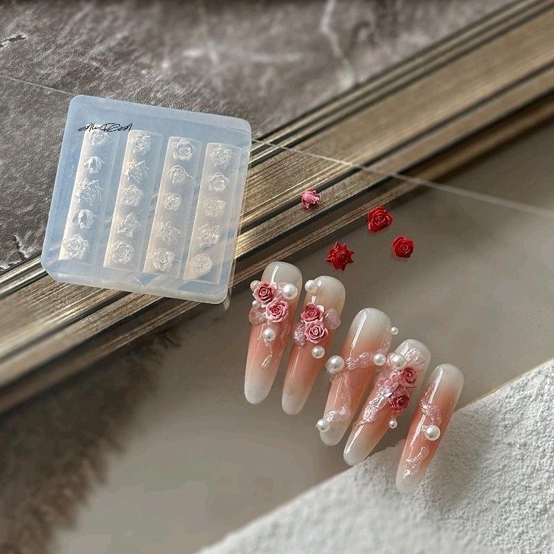 2/3/4Pcs/Set 3D Rose Flower Silicone Nail Mold Set Floral Petal Design Transparent DIY Nail Art Carving Molds Accessory Kit
