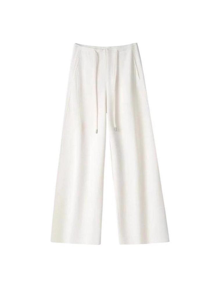 Damen Petite High-Waist Woll-Acetat Weite Hosen, Herbst/Winter Fall, Elastischer Bund, Neun-Punkt-Länge.