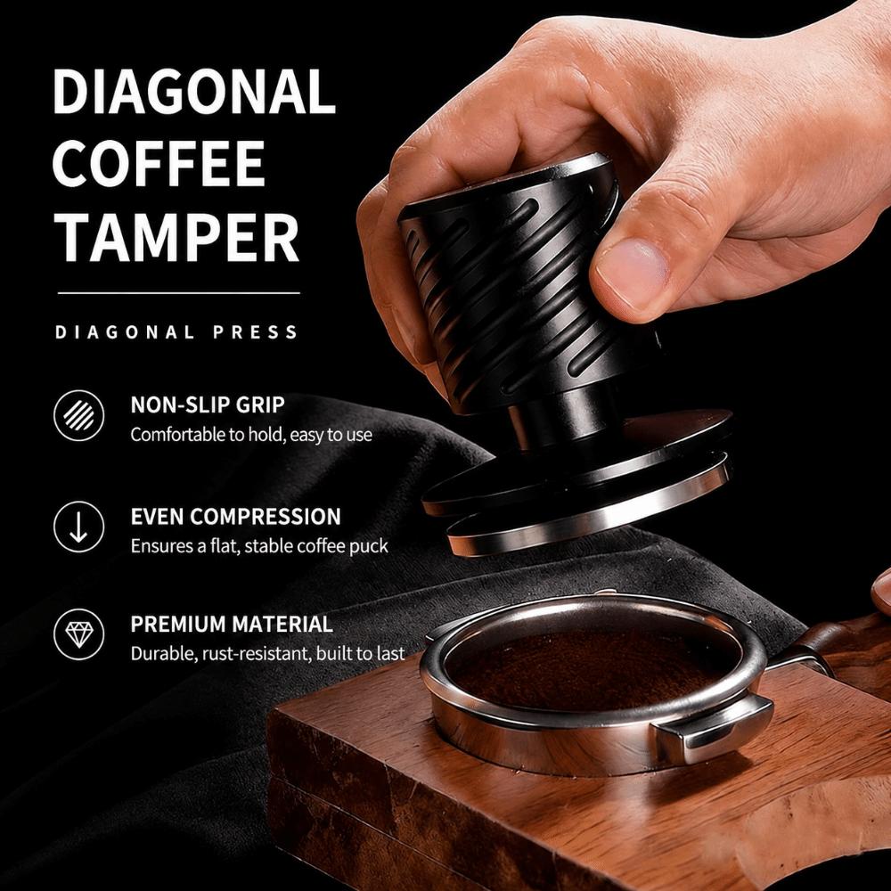 Stainless Steel Espresso Tamper Ripple Base Coffee Impact Tamper New Spring Loaded Coffee Tamper