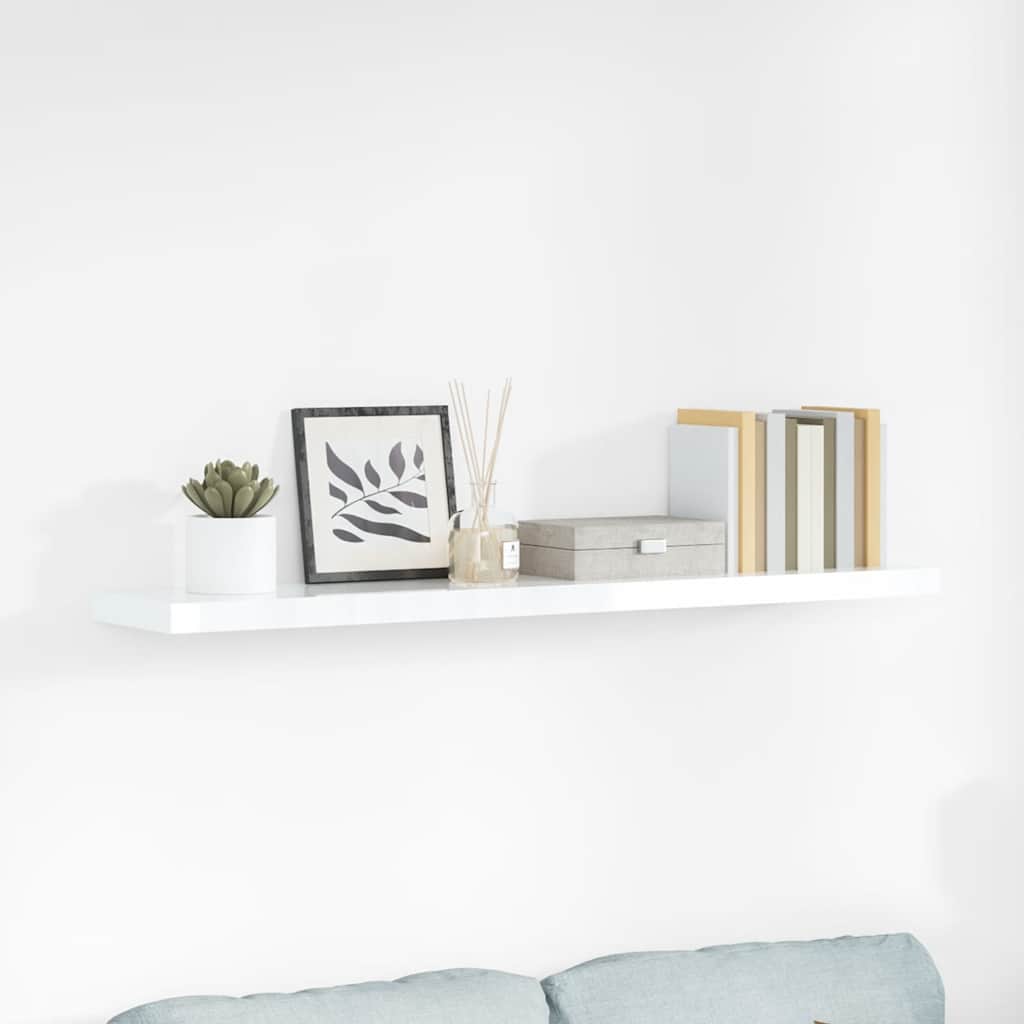Floating Shelf High Gloss White 120 X 23.5 X 3.8 Cm MDF