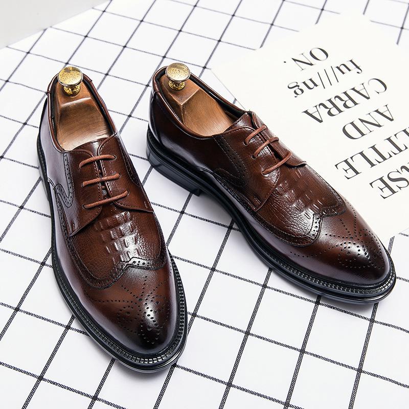 2025 Foreign Trade Brock Korean Edition Trend Small Leather Shoes Men's Leather Shoes Men's British Style Business Casual Suit Brown
