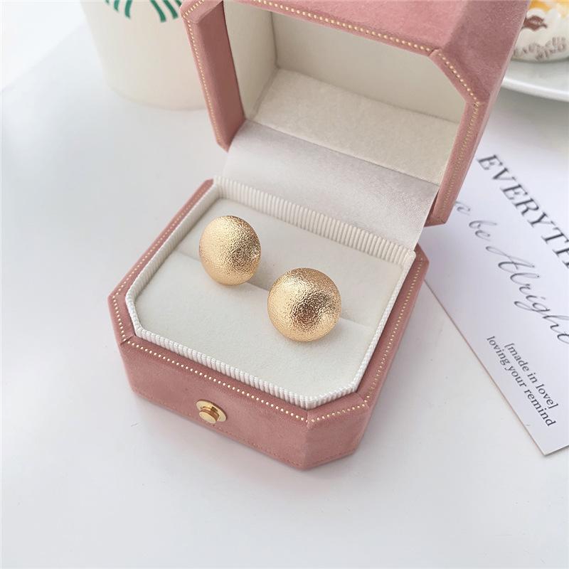 Gold Color Frosting Women's Small Earrings Uneven Tiny Ball Round Stud Earrings Minimalism Ear Zircon Unusual Earrings