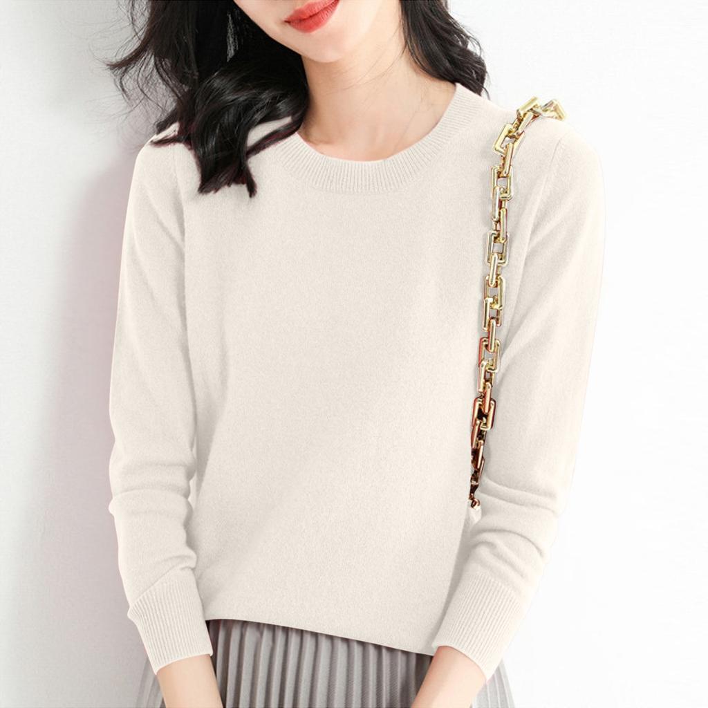 Dámský pletený svetr s dlouhým rukávem a kulatým výstřihem, volný tenký top