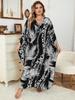 EDOLYNSA Black Kaftan Women's Hot Selling Long Dress Robe Chinese Knot Auspicious Knot V-neck Beach Wear Batwing Sleeve Homewear Q1297