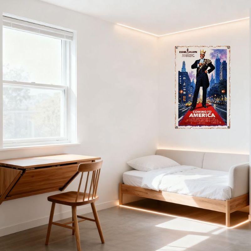 Coming to America Eddie Murphy Vintage Metal Tin Sign Retro Movie Poster Wall Decor for Bar Pub Home Office Man Cave Art Plaque
