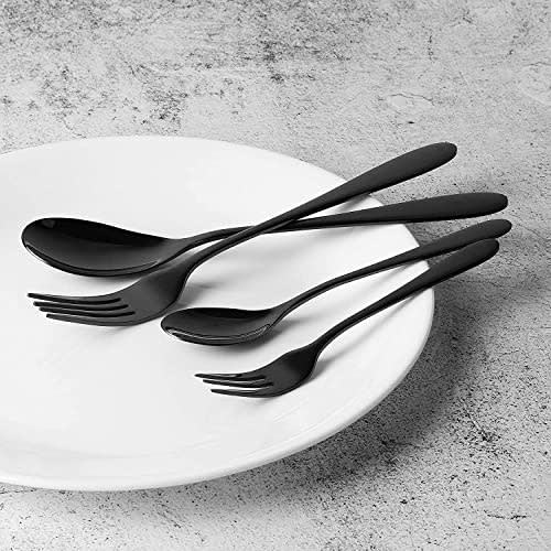 PEARL METAL Cutlery Set: Dessert Spoon, Fork, Teaspoon, and Fruit Fork. Limited Edition Black Titanium Plated 4-Piece Set. Product Code: BLKP Black (A