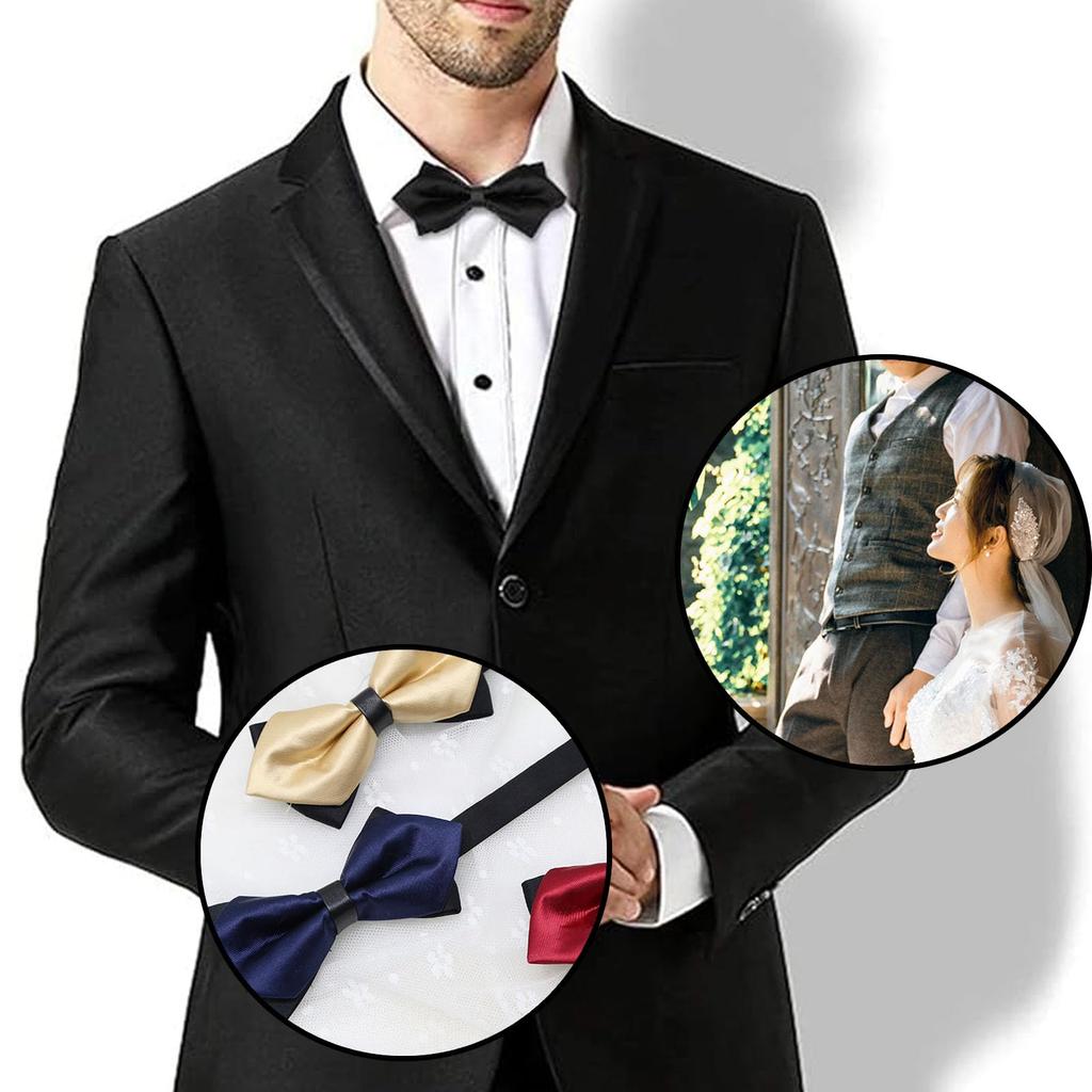 [NazyJnn] Men's Bow Tie, Solid Color, Glossy Finish, Hook Closure, Easy to Put On and Take Off, for Weddings, Parties, Receptions, After-Parties, and