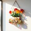 Floral Tea Cup And Book Suncatcher Stained Glass Effect Window Car Hanging Ornament Acrylic Garden Sun Catcher Panel for Women Mom Grandma