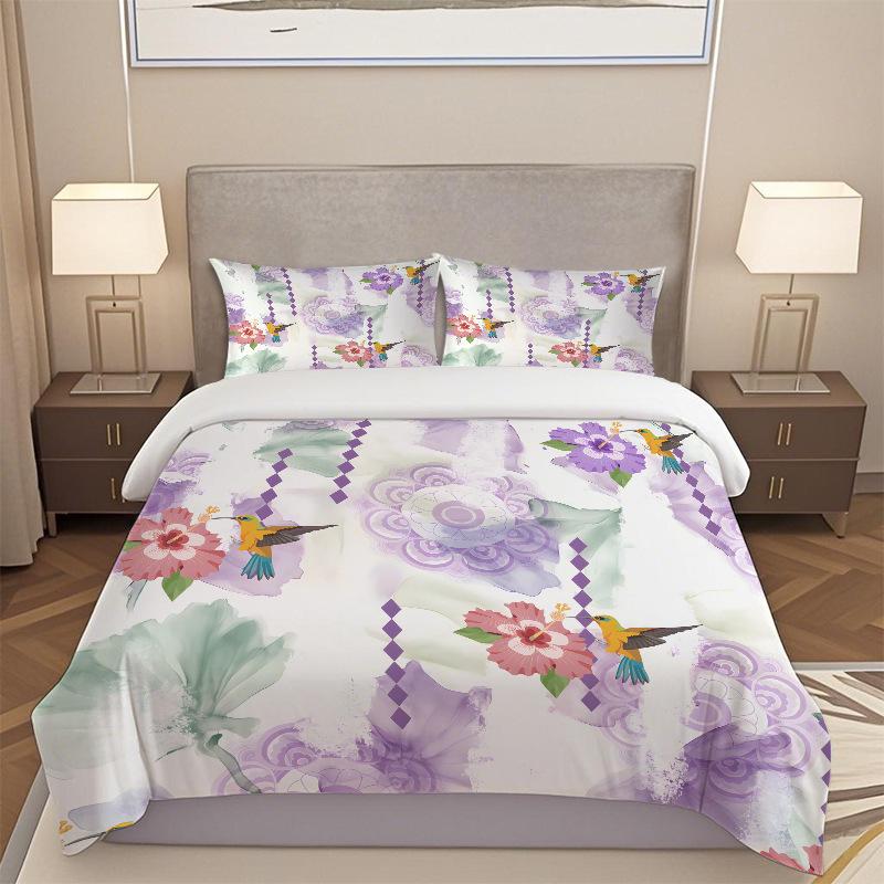 Digital 5D Printing And Dyeing Flower Quilt Cover Pillowcase Three-Piece Bedding Kit
