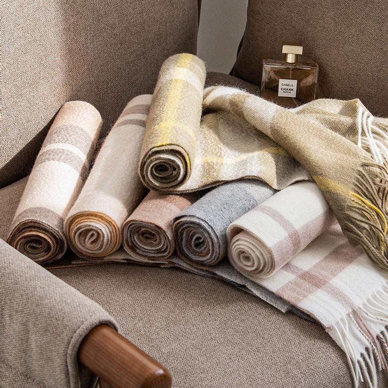 Plaid Simple Maillard Double Sided Cashmere Scarf Women's Autumn and Winter Thickened Warmth Versatile Wool Men's Scarf