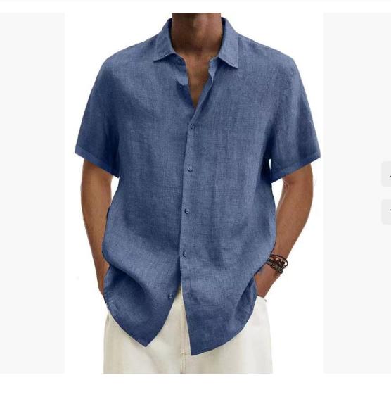 Men Cotton Linen Blouse Summer Turn Down Collar Short Sleeve Button Loose Blouse Tops Oversized