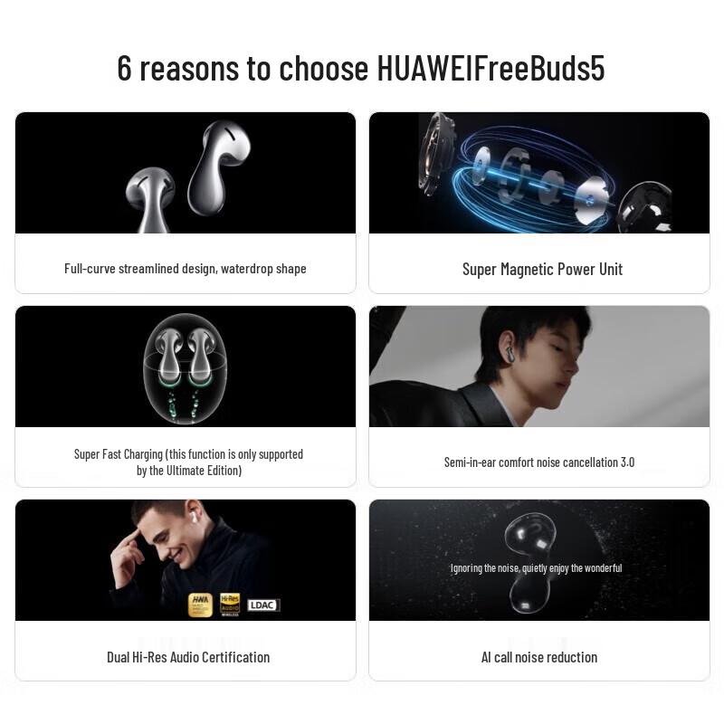 Huawei FreeBuds 5 Semi-in-ear Noise-Cancelling Bluetooth Earbuds