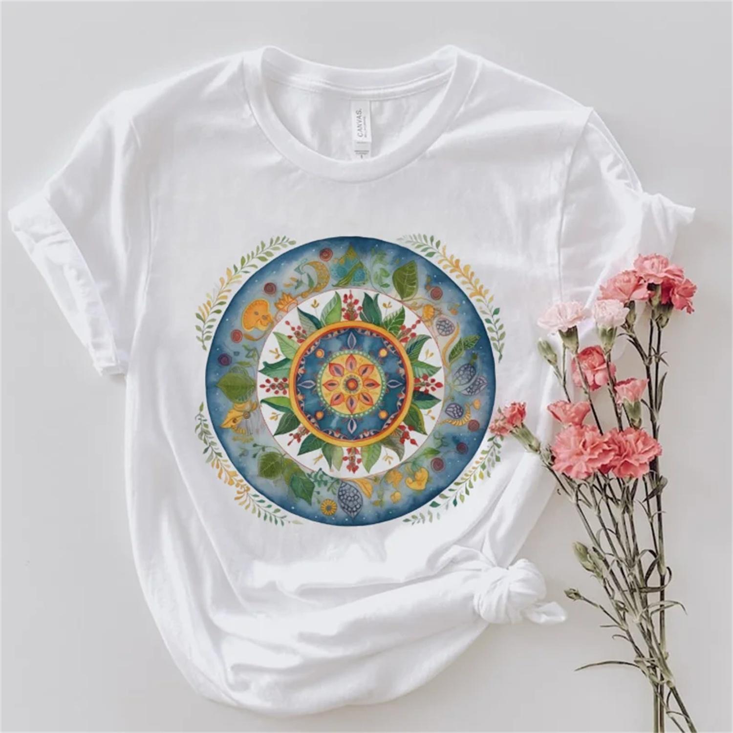 

Fashionable Casual Printed Fun Flower Pattern New Women s Beautiful T-Shirt Summer Short Sleeved Round Neck Casual T-Shirt Top XXXXXL білий