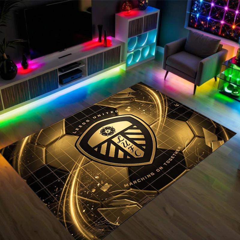 Leeds United Fußball Design Kristall Samt Teppich Gemütlich Kein?Rutschfester Teppich mit Aufdruck für Schlafzimmer Wohnzimmer Eingang